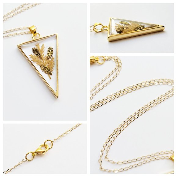 !!SOLD!! Feathers and Pressed Dried Floral Pendant Necklace - Picture 4 of 10